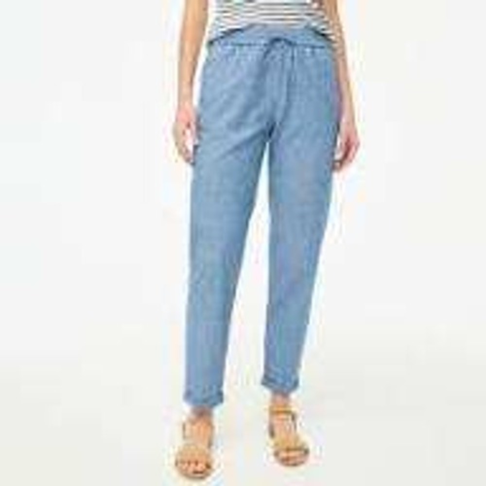 J.Crew‎ Re-Imagined Blue Chambray Pull On Drawstring Pants Womens Large Cotton